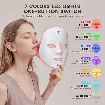 Professional Wireless 7 Colors LED Light PDT Therapy Home Use Facial Skin Whitening Beauty LED Face Mask Device