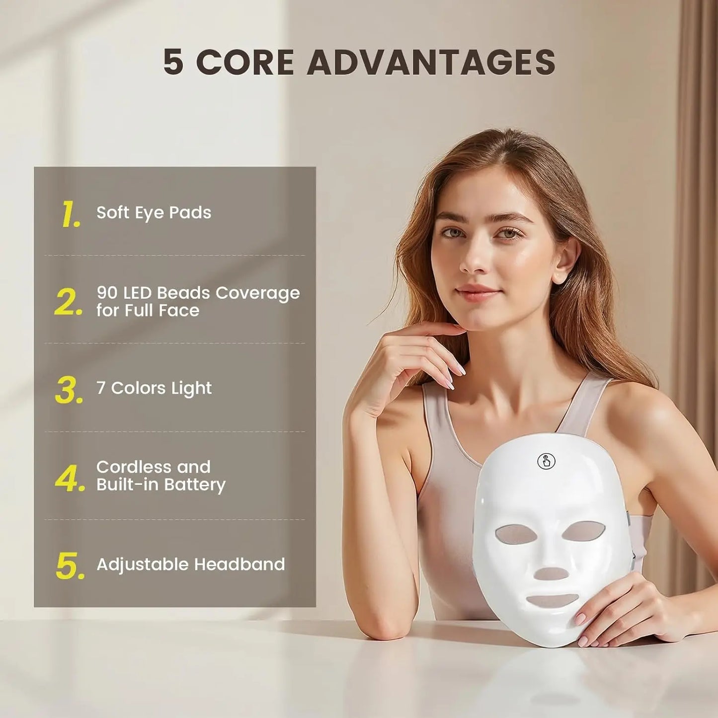 Professional Wireless 7 Colors LED Light PDT Therapy Home Use Facial Skin Whitening Beauty LED Face Mask Device