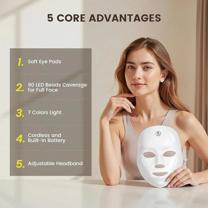 Professional Wireless 7 Colors LED Light PDT Therapy Home Use Facial Skin Whitening Beauty LED Face Mask Device